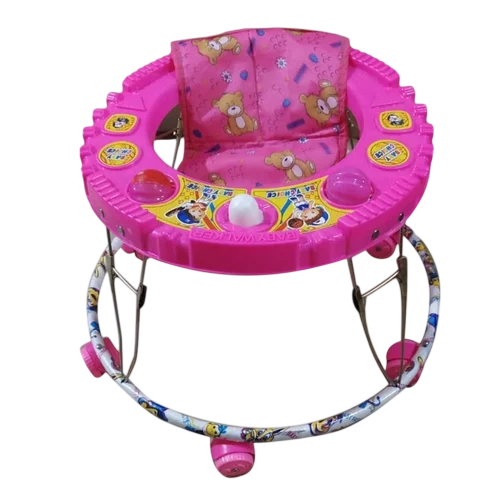 Premium Musical Baby Walker with Cushioned Seat and 360° Rotating Wheels (Pink)